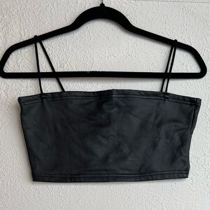 Faux Leather Spaghetti Strap Bandeau Top Black Medium